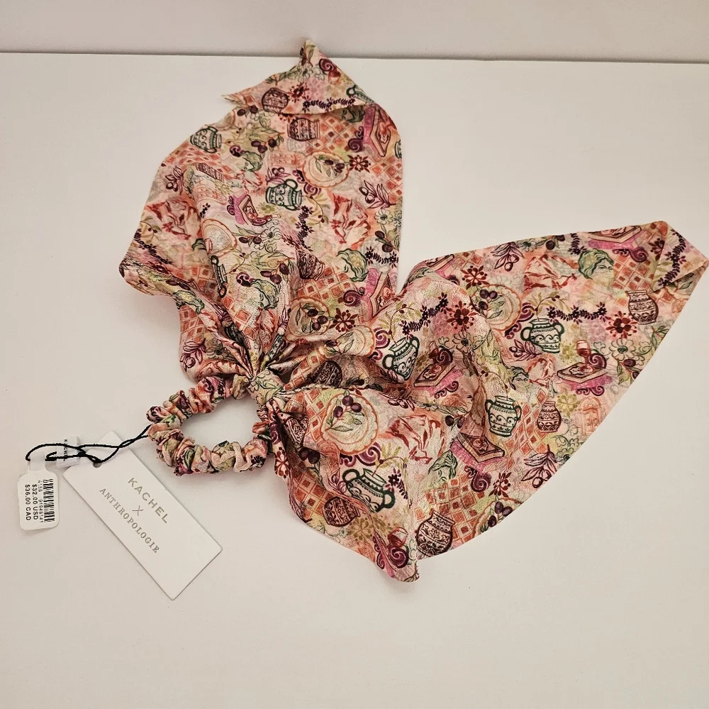 NWT Kachel x Anthropologie Scarf Scrunchie - Tea Party Print Cupcake Floral